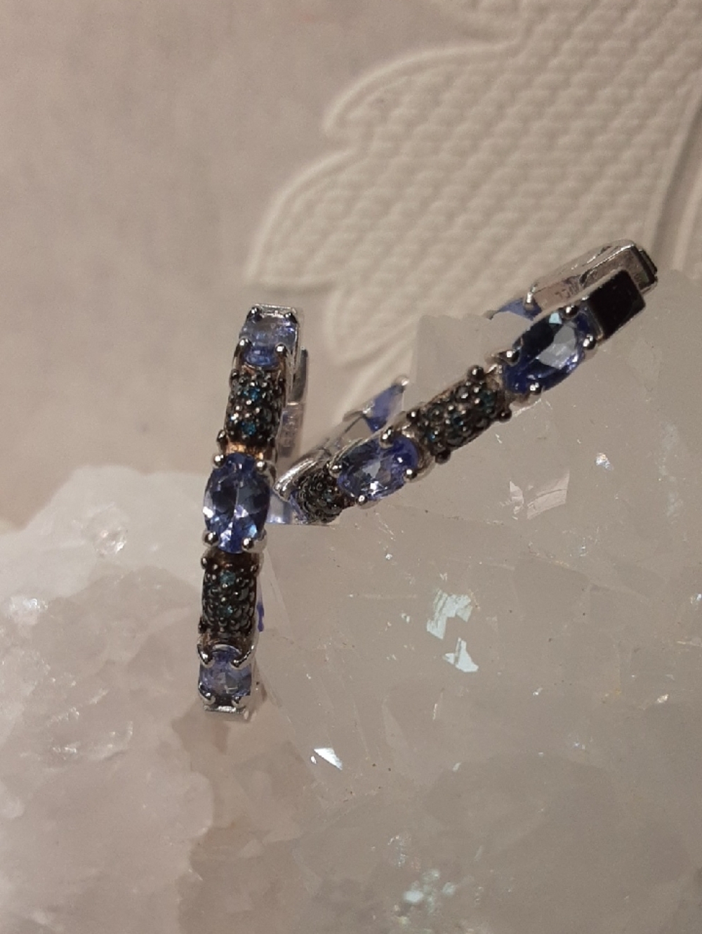 925 Genuine Tanzanite And Blue Diamond Inside Out Hoops.